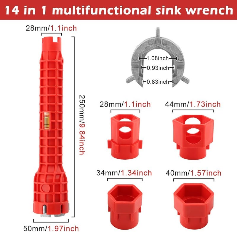 ELEGICKLIP 14-in-1 Multi-functional Wrench Faucet Sink Installer Tool for Toilets and Kitchens - Red Plumbers Wrench - Image 2